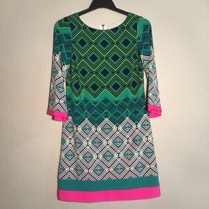 Eliza J Green and Pink Geometric Mini Dress